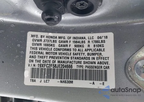 2018 Honda Civic Lx из США, поврежденный, VIN 19XFC2F58JE204666